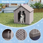 Dog House Outdoor Weatherproof，Waterproof Resin Outside Dog House with Elevated Floor and Air Vents, Durable Doghouse for Samll Medium Large Dogs (Light Grey, 38.62" L×36.26" W×38.07" H)
