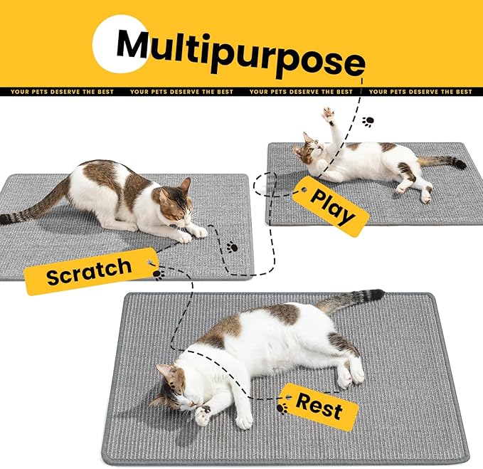 Extra Large Cat Scratcher Mat (27.5" x 35.4"), Natural Sisal Cat Scratching Pad for Indoor Cats, Mess-Free Cat Scratch Rug & Cardboard Alternative, Couch & Furniture Protector