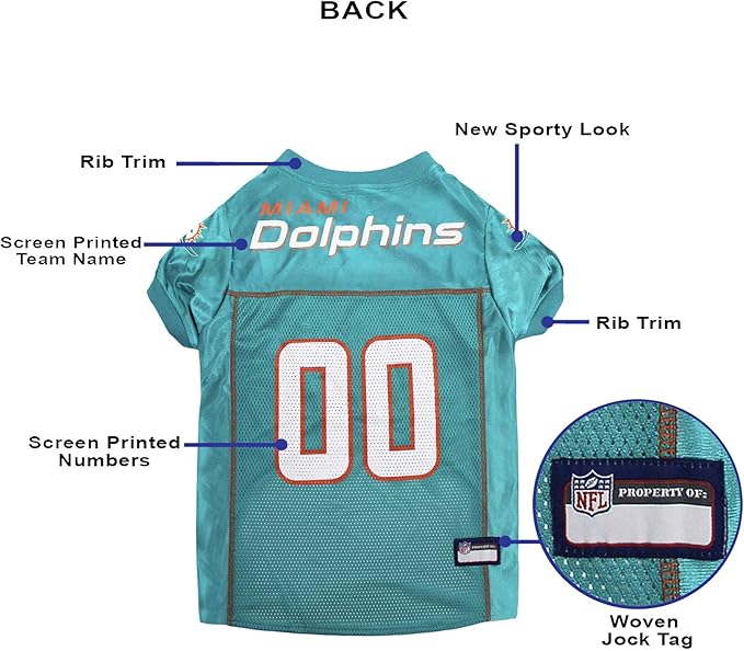 Pets First NFL Miami Dolphins Dog Jersey, Size Large, Football Shirt Costume for Pet, Dog Sports T-Shirt, NFL Team Clothing for Cats, Licensed Pet Apparel Available in 7 Sizes and 32 Teams