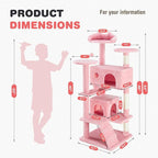 Cat Tree 54 Inch, Multi-Level Cat Tower with Condo, Perches, Sisal Scratching Posts and Climbing Ladder, Pet Play Toy Balls House for Indoor Cats, Pink