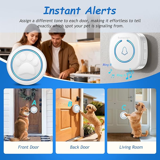 Soft Ring Dog Potty Bell for Training – Wht Wireless Dog Door Bell with 1000ft Range, LED Alert, 60 Tones, Waterproof Dog Bells to Go Outside – Bell for Dogs to Ring to Go Potty(1 Bell & 1 Receiver)