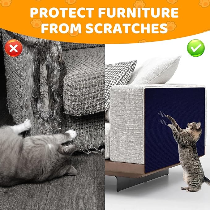 Cat Scratching Mat Self-Adhesive, 78.7'' x 15.8'' Trimmable Cat Scratch Pads Furniture Protector, DIY Climbing Cats Scratching Carpet for Couch, Door Frame or Wall Corner Protector (Dark Blue)