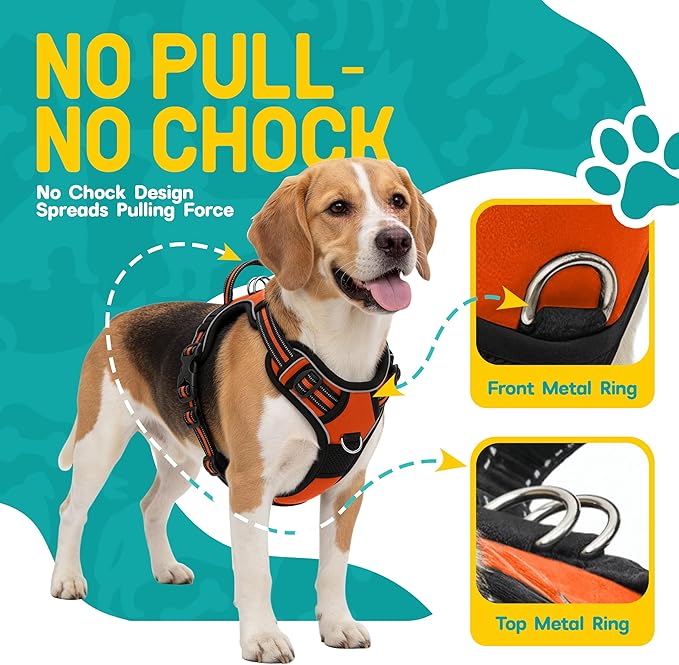 No Pull Dog Harness and Leash Set for Medium Dogs – Adjustable Reflective Breathable Soft Padded Easy Control Dog Harness for Training & Walking, Orange (Medium)