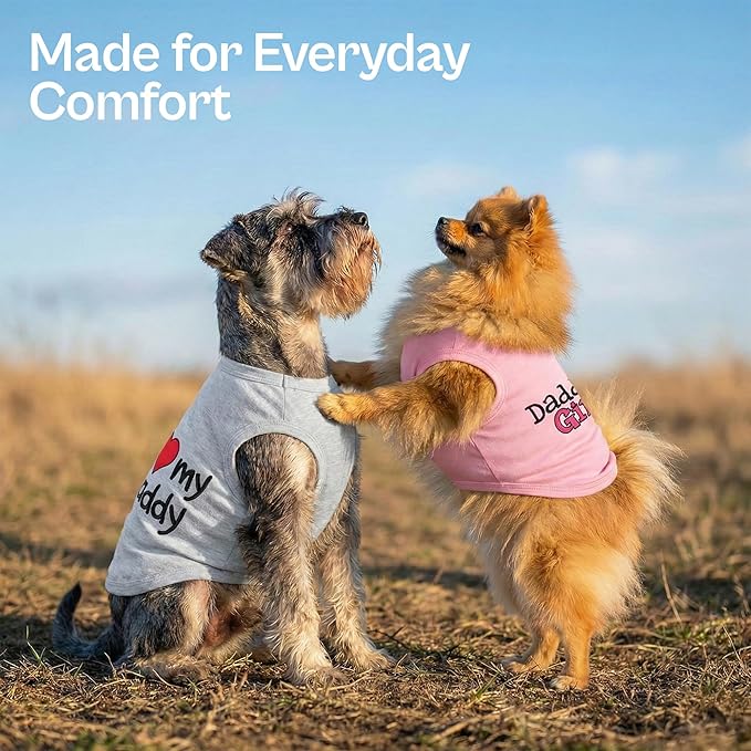Parisian Pet 2 Pack Dog Shirts – 100% Cotton Shirts for Medium Dogs – Sleeveless I Love My Daddy & Daddy’s Girl Dog Clothes – Breathable Summer Pet Apparel - Stretchy and Stylish T Shirts for Dogs