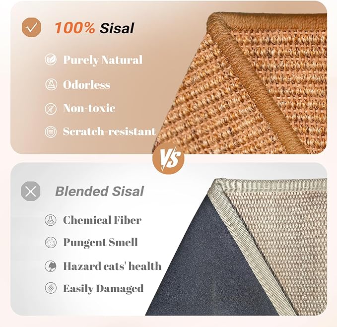 CHEERPALS Sisal Cat Scratcher Mat for Indoor Cats, 23.6 X 15.7 Inch Natural Sisal Fabric Scratching Pad Horizontal Scratch Rug with Sticky Tapes, Protect Couch, Wall and Carpets (Brown)