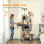PawHut Cat Tree, 80" Large Cat Tower for Indoor Kittens with 2 Spacious Condos, Sisal Scratching Posts, 2 Hanging Balls, Comfy Hammock, Perches, Bed, Dark Gray