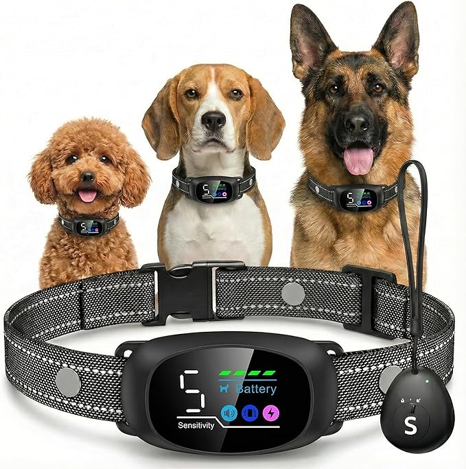 2in1 Bark Collar for Large Medium Small Dogs Shock Collar Smart Rechargeable Anti Stop Barking Device Training Collar Automatic and Manual Mode with Remote Tag Beep Vibrartion Shock for All Breeds