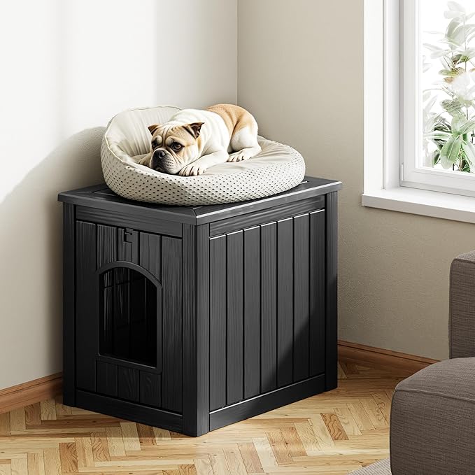 Fancyango Dog House - Outdoor & Indoor Dog Kennel Furniture, Weatherproof Shelter for Small and Medium Dogs, Stylish for Patio, Garden or Home (Black,17.7" L × 22.8" W × 21.7" H)