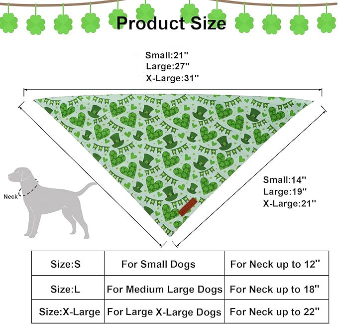 ADOGGYGO St Patricks Day Dog Bandana, Green Shamrock Pet Scarf, Premium Fabric, St Patrick Bandanas for Small Dogs (Small)