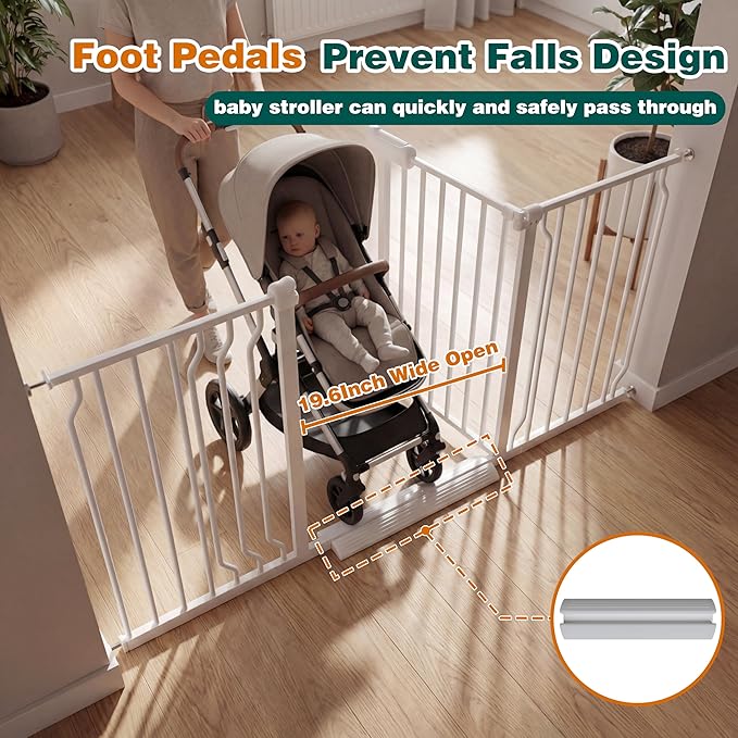TSAYAWA Extra Wide Walk Through Baby Gate with Door, 62.5-67 Inch Wide Presure Mounted No Drill Metal Auto Close Child Gate for Stair Doorway - Indoor Outdoor Safty Gate for Toddler Dog Doggie, White