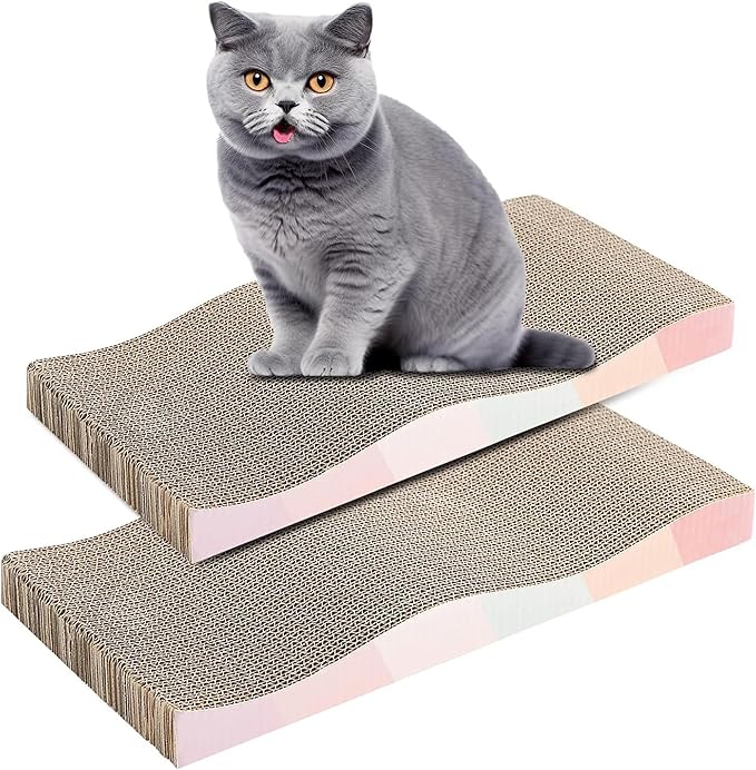 Wavy cat Scratch Board, Made eco-Friendly Corrugated Paper, pet cat Toy, Indoor cat Scratch pad, usable on Both Sides (2pcs)