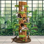 90.5'' Luxury Cat Tree for Indoor Cats, All-in-One Tall Cat Tower with Scratching Post, Multi-Level House, Wood Condo for Multi-Cat Families (Green)