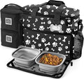 Week Away Dog Travel Bag (15"x7"x14", Paw Print) - Includes 2 Pet Food Storage Containers + 2 Collapsible Dog Water Bowls - Airline Approved Travel Accessories, Great for Weekend Trips