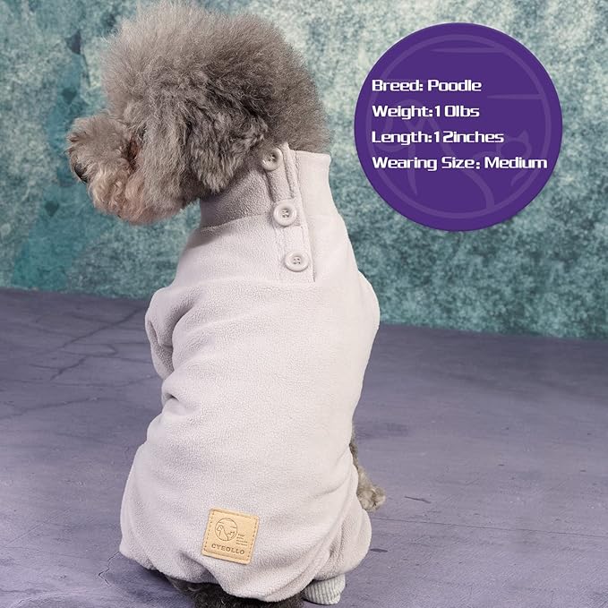 cyeollo Dog Pajamas Fleece Dog Pjs Thermal Dog Onesie Stretchy Jumpsuit Warm Puppy Small Dog Pajamas Cat Apparel Color Grey