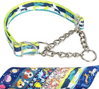No-Pull Martingale Dog Collar with Chain - Adjustable Shark Pattern Choker Collar for Training, Anti-Pull Slip Collar for Medium, Large & XL Dogs（XL）