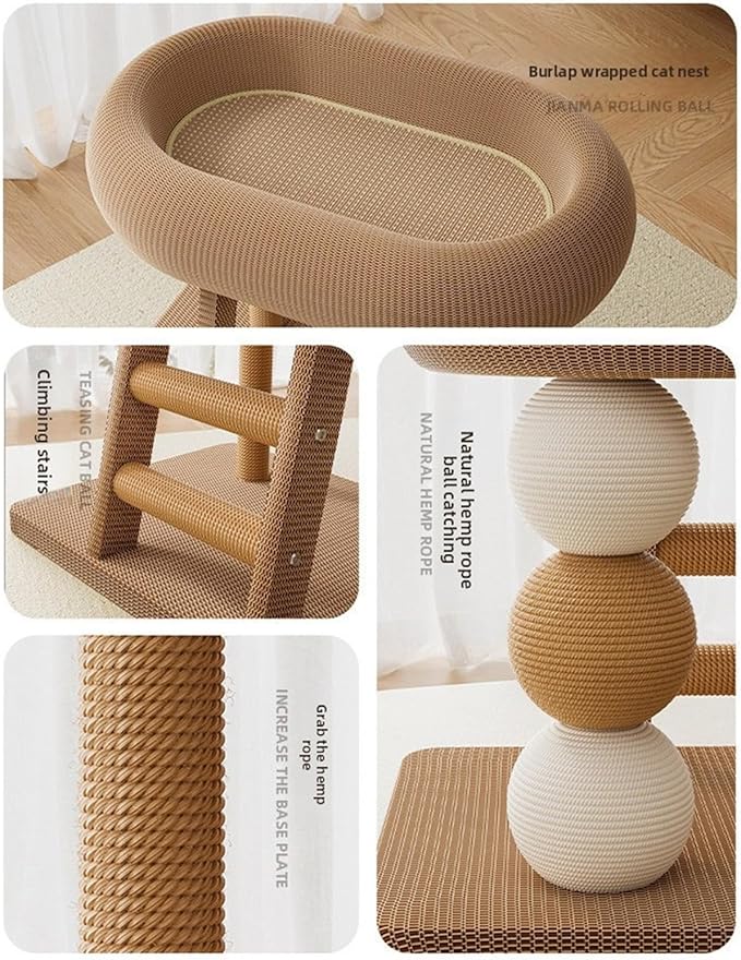 Cat Tree Tower, Multi Functional Climbing Frame with Scratching Post and Cozy Bed, Multi Level Climbing Activity Center for Indoor Cats to Play and Rest, Compact Design for