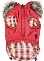 Puppia Hollis Winter Reversible Hooded Winter Dog Coat Warm Comfortable Fashionable for Small and Medium Dogs, RED, Medium