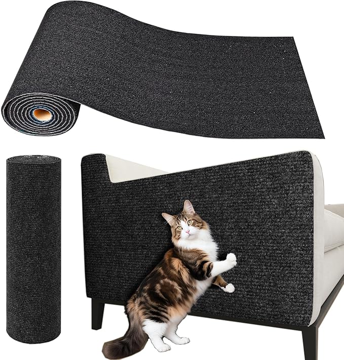 ReWallpaper Cat Scratching Mat Peel and Stick Cuttable Scratch Resistant Textured Black Cat Carpet Furniture Wall Protector for Couch Corner Tower Cover Easy Trim Self Adhesive Pet Safe 15.8in x 6.5ft