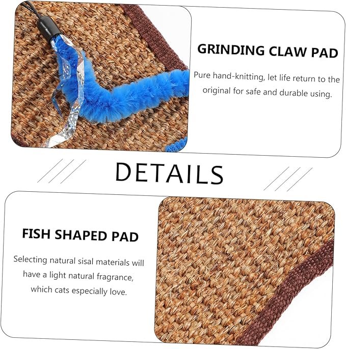 Fish Shaped Cat Scratching Pad Natural Sisal Hanging Protector for Furniture Claw Grinding Mat Eco-Friendly Cat Toy 20.86X5.23X1.18In