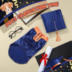 5 Pcs Dog Graduation Costume Set Include 2026 Pet Graduation Gown with Stole Puppy Grad Cap Lensless Glasses DIY Letter Stickers for Dogs Cats Holiday Costume Accessory(Blue Orange,XL)