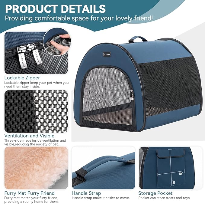 PETSFIT Collapsible Dog Crate, Dog Travel Crate - 26.5 Inch Lightweight, Roomy, Easy to Set Up, Portable Pop Up Dog Carrier with Thick Mat, Sturdy Soft Sided Dog Crate, Navy Blue