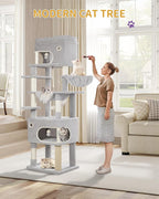 Cat Scratching Post, 70.1" Multi-Layer Cat Tree with Large Platform, 2 Caves, 7 Sisal Posts, Pompoms, Cat Basket, Hammock, Suitable for Cats, Light Gray MS17818LG