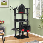 BEWISHOME Heavy Duty Cat Tree, 63 in Large Cat Trees Gothic Cat Tower with Coffin Bed, Cat Houses with Scratching Posts for Large Cats 20 lbs+, Tall cat Condos, Black & Red MMJ96R