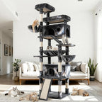 80 Inch Cat Tree, Large Cat Tower with 9 Scratching Posts, 2 Perches, 2 Caves, 2 Basket, 2 Stairs, Extra Large Hammock, Multi-Level Plush Cat Condo for Indoor Cats/Smoky Grey