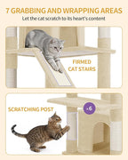 Large Cat Tree, 72 Inch Tall Indoor Cat Tower for 6 Large Cats, Corner Climbing Activity Pet Condo with 2 Large Platforms/2 Cats House/6 Scratching Post/1 Hanging Basket, Beige MS18318YG