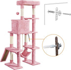 Topeakmart 63in Cat Tree, Large Cat Tower Furniture w/Cat Condo, Padded Platform & Sisal-Covered Scratching Post, Stable Cat Tower Pet Play House, Pink