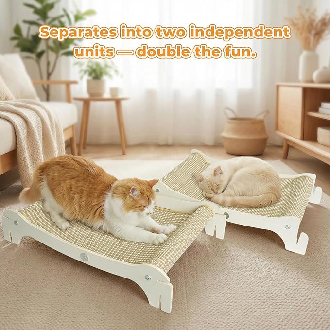 Two-Tier Sisal Cat Scratcher Bed - Large Scratching Board with Lounger Cat Scratch Pad, Sturdy Wooden Scratching Post for Indoor Kittens&Adult Cats, Easy Assemble Elevated Cats Bed Furniture