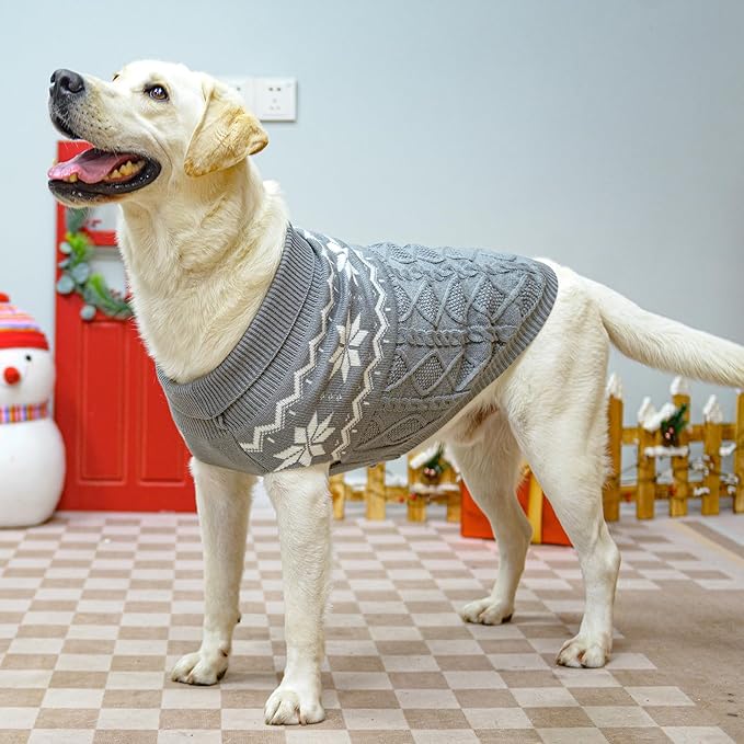 Warm Winter Dog Sweater - Cold Weather Pet Clothes for Small Medium Large Dogs Indoor Outdoor, Soft Classic Knit Puppy Apparel, Grey, M