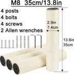 4 Pcs 2.9in 7.4cm Diameter Cat Tree Scratching Post Sisal Replacement Pole Parts (M8, 13.8in/35cm)