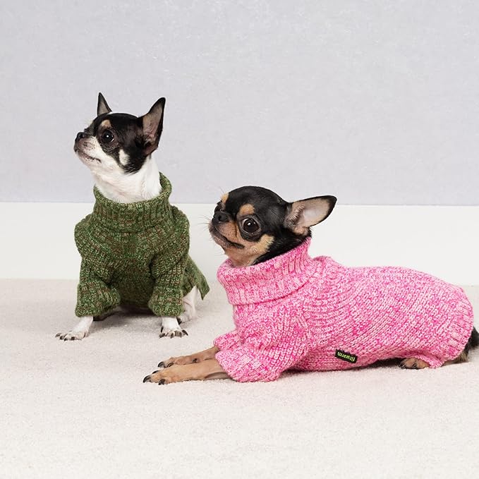 Fitwarm Knitted Turtleneck Dog Sweater, Thermal Dog Winter Clothes for Small Dogs Boy Girl, Holiday Pet Outfit, Heather Green, Small