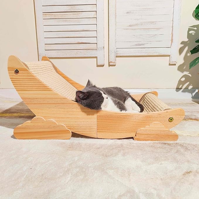 Sisal Cat Scratcher Bed Scratch Chair Aesthetic Cat Lounger Natural Wood Scratch Post Replaceable Sisal Mat with Catnip and Felt Pads,Medium Size(Cloud Edge)