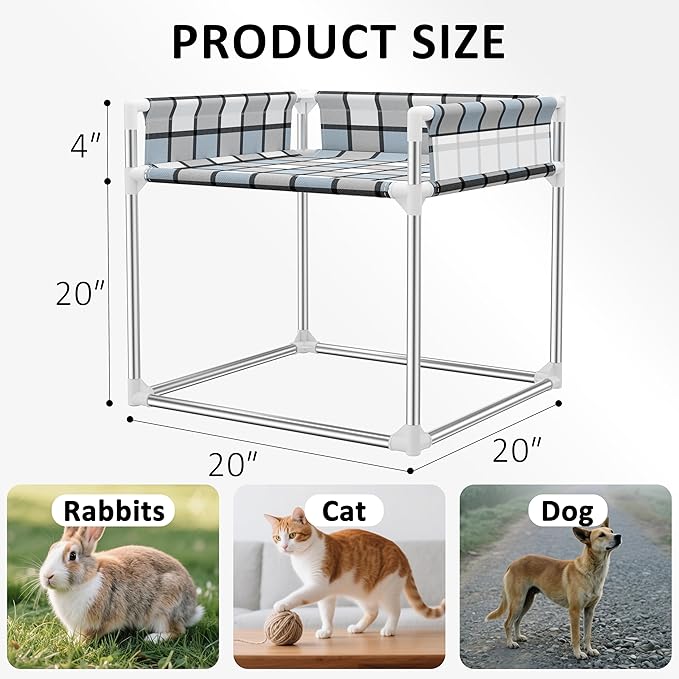 Bedside Window Pet Cat Bed - Dog Bed with Guardrail Extension Attached to Human Bed Height Elevated Dogs Cats Window Perch Bedside Dog Cot Sleeper Hammock Furniture Pet Beds (20'' x 20'' x 24'')
