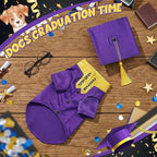 5 Pcs Dog Graduation Costume Set Include 2026 Pet Graduation Gown with Stole Puppy Grad Cap Lensless Glasses DIY Letter Stickers for Dogs Cats Holiday Costume Accessory(Purple Yellow,XXL)
