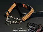 Martingale Collars for Dogs, Heavy Duty Stainless Steel Chain Training Collar, Reflective Nylon Adjustable Collar with Quick Release Buckle, Suitable for Puppy Medium Large Dogs (Orange, M)