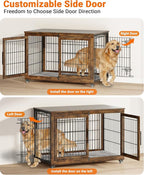 Dog Crate Furniture with Cushion Set of 2, Wooden Dog Kennel Indoor with Double Doors, Dog Cage with Wheels, Dog House Side End Table for Large Dogs up to 85 lb, 44" L, Rustic Brown