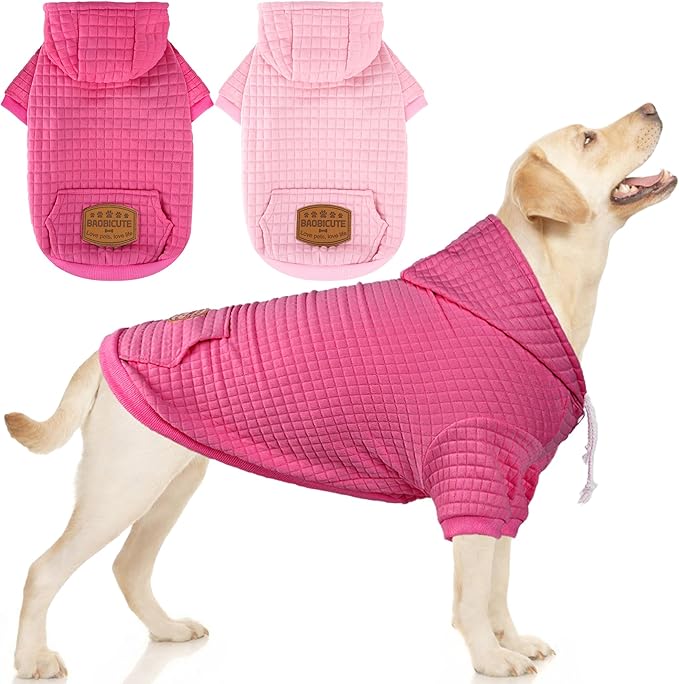 2 Pack Dog Hoodie Sweaters for Small Medium Dogs Warm Dog Clothes for Large Dogs Soft Waffle-Like Laminated Sweatshirt Bulldog (Pink+Rose, XL (Back: 23.5",Chest: 32.5", Neck: 21"))