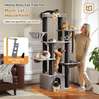 PETEPELA 67" XXL Cat Tree for Large Cats up to 25 lbs, Heavy Duty Cat Tower w/13 Extra-Thick Sisal Scratching Posts [φ4.3”], Cat Furniture with Metal Frame Hammock & XL Condo for Maine Coon, Black