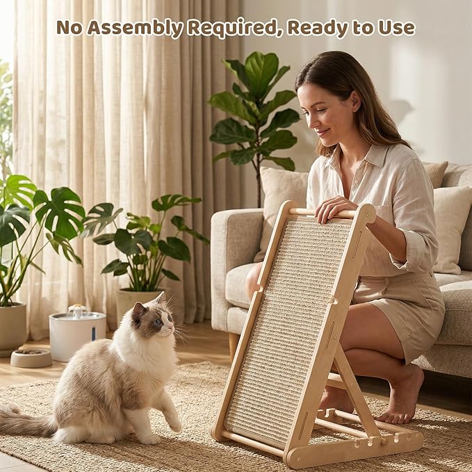 XiaZ Cat Scratcher, 23" Sisal Cats Scratching Board with 5 Adjustable Heights, No Assembly Required, Foldable Cat Scratchers for Indoor Cats and Kittens, Ready to Use
