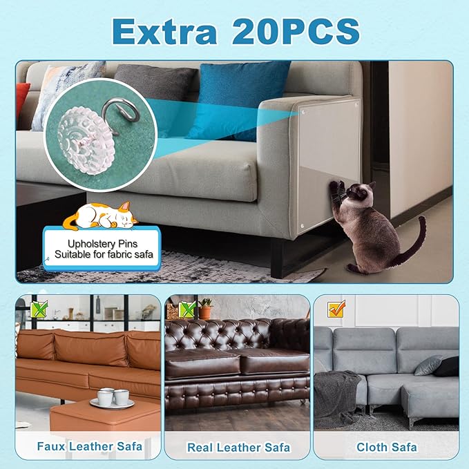 Cat Scratch Furniture Protector, 11.8"x196.8" Couch Protector from Cat Claws Cat Scratch Deterrent Furniture Protectors, Single-Sided Sticky Clear Cat Scratch Protector for Furniture Door Walls