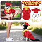 5 Pcs Dog Graduation Costume Set Include 2026 Pet Graduation Gown with Stole Puppy Grad Cap Lensless Glasses DIY Letter Stickers for Dogs Cats Holiday Costume Accessory(Red Yellow,M)