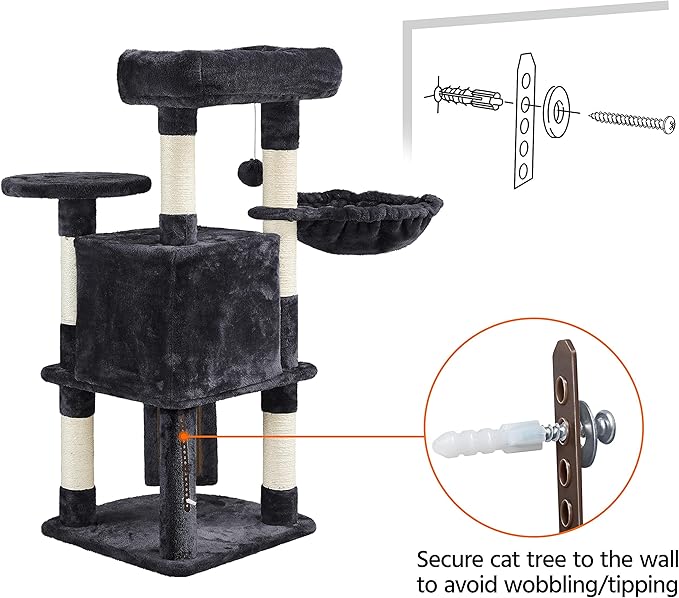 Topeakmart Cat Tree, 42in Multi-Level Cat Furniture with Perch, Scratching Posts, Hammock & Condo, Dark Gray