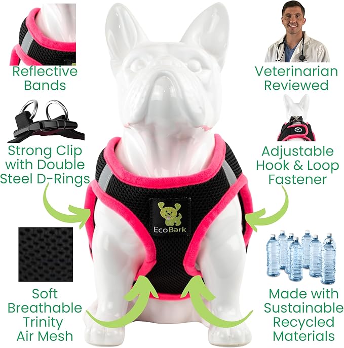 EcoBark Step in Dog Harness Reflective Soft Ultra Padded Mesh Dog Harnesses for XXS, XS, Small, and Medium Dogs Eco-Friendly Comfort Secure Halter No Pull Adjustable Pet Vest