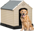YITAHOME Plastic Dog House, Waterproof Indoor Outdoor Doghouse for Large or Small Dog, with Air Vents and Elevated Floor, Easy Assemble and Clean