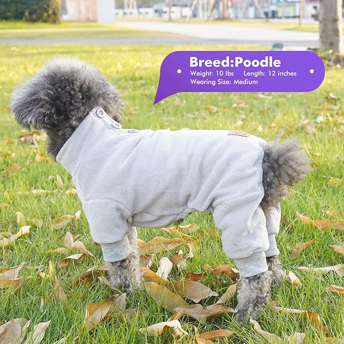 cyeollo Dog Pajamas Fleece Dog Coat Thermal Dog Onesie Stretchy Jumpsuits Doggie Pjs Warm Pet Pajamas for Small Dogs Color Grey