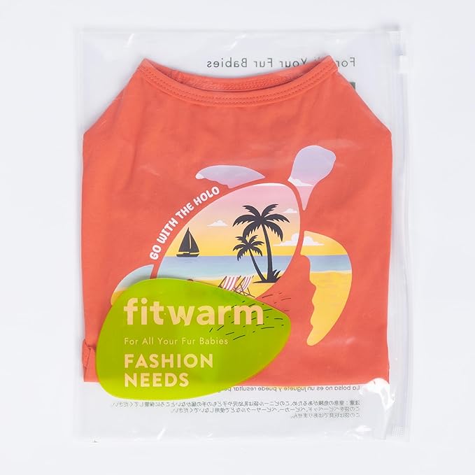 Fitwarm Hawaiian Sea Turtle Dog Shirt, Tropical Summer Clothes for Small Dogs Boy Girl, Funny Pet Outfit, Orange, Large
