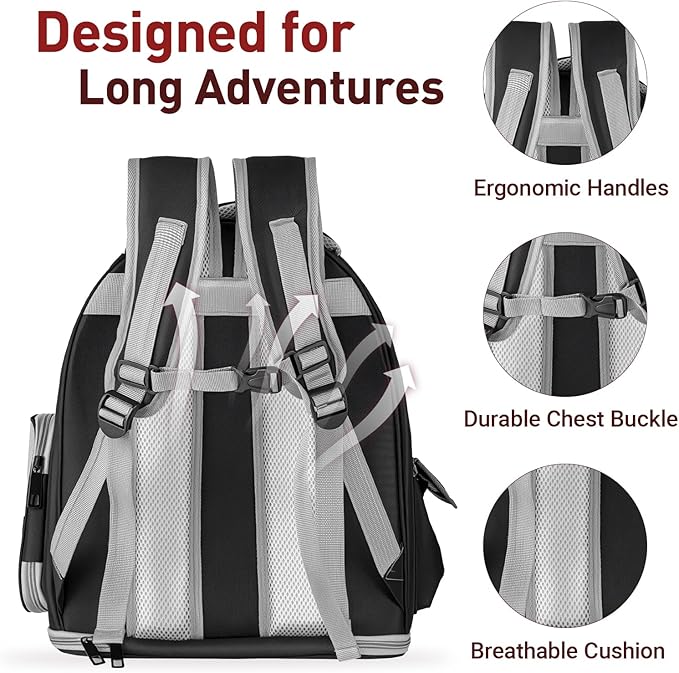 Pawstrip Cat Backpack Carrier with Large Space Bubble Window, Airline Approved Breathable Pet Carrier for Small Dogs Cats up to 15lbs, Foldable for Travel Hiking & Outdoor Use